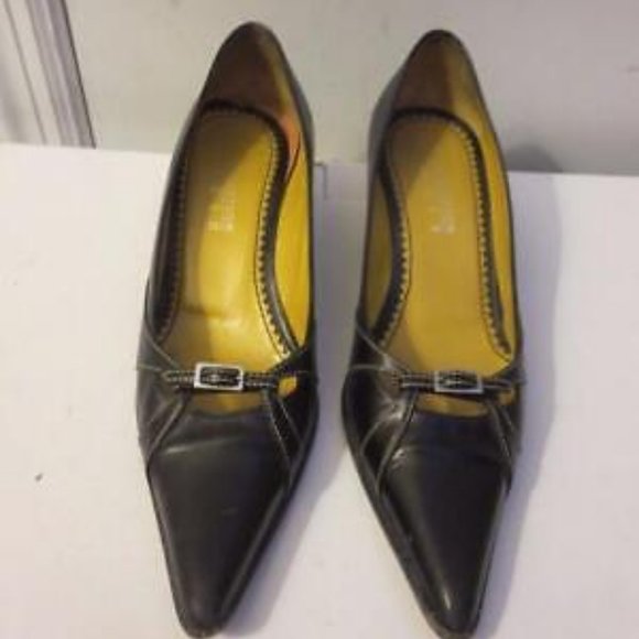 WOMENS LAMBERTSON TRUEX BLACK LEATHER KITTEN HEEL PUMPS SIZE 35US/5 * - Picture 3 of 8